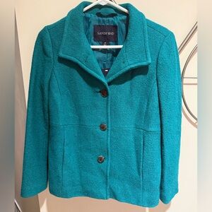 Lands' End Women's Turquoise Pea Coat Wool Blend, NWT